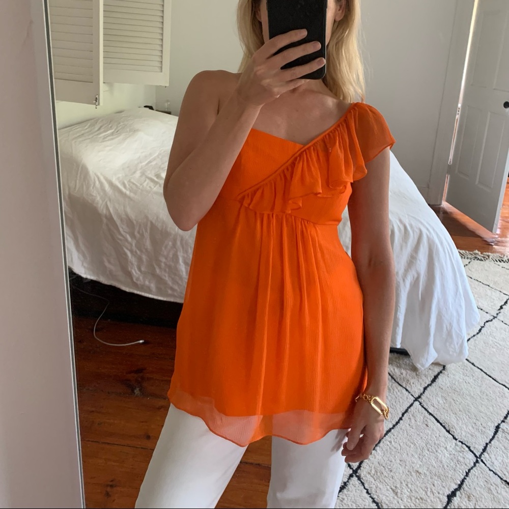 Milly Orange Asymmetrical Chiffon Blouse SZ 0